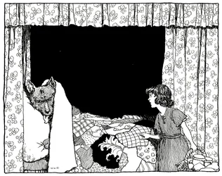 Le Petit Chaperon Rouge est allé au chevet, illustration des Contes du temps passé de Charles Perrault, pub. par Constable & Co Ltd, 1921
